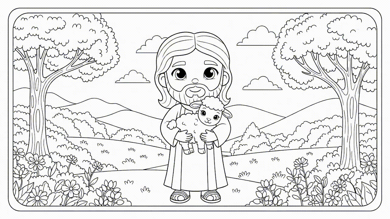 Ilustração animada de personagens bíblicos